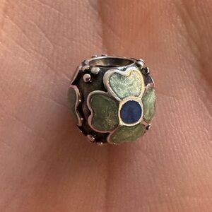 Pandora Daisy Charm-.925 Sterling Silver charm w/Green & Blue enamel accents